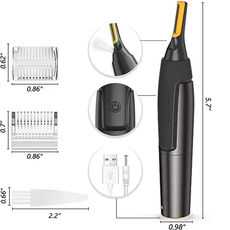 Aparador elétrico para pelos de nariz e orelha, ultra fino, portátil e a prova d'água.